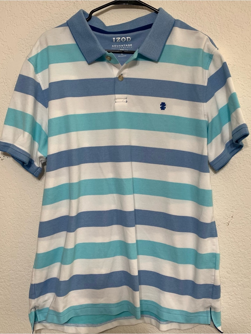 IZOD Men’s White, Light Blue & Aqua Striped Polo Shirt size XL